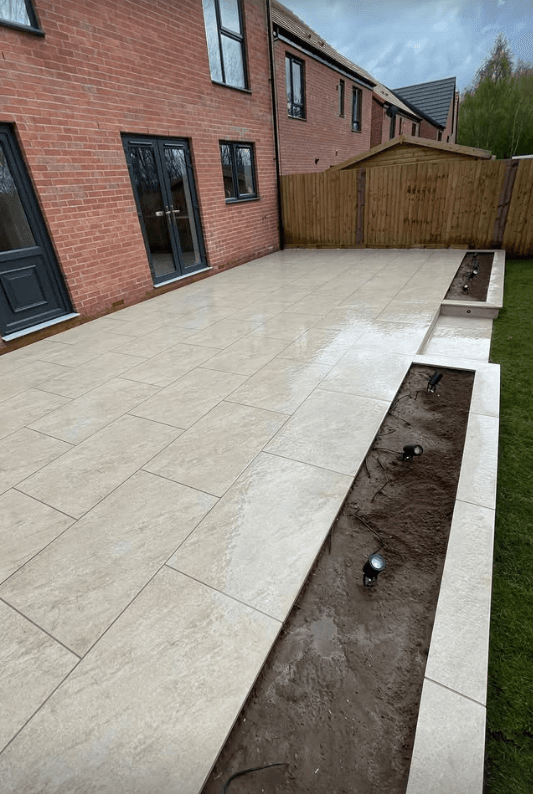 Porcelain & Sandstone Paving project 5 — Coppermill Landscapes Chesterfield